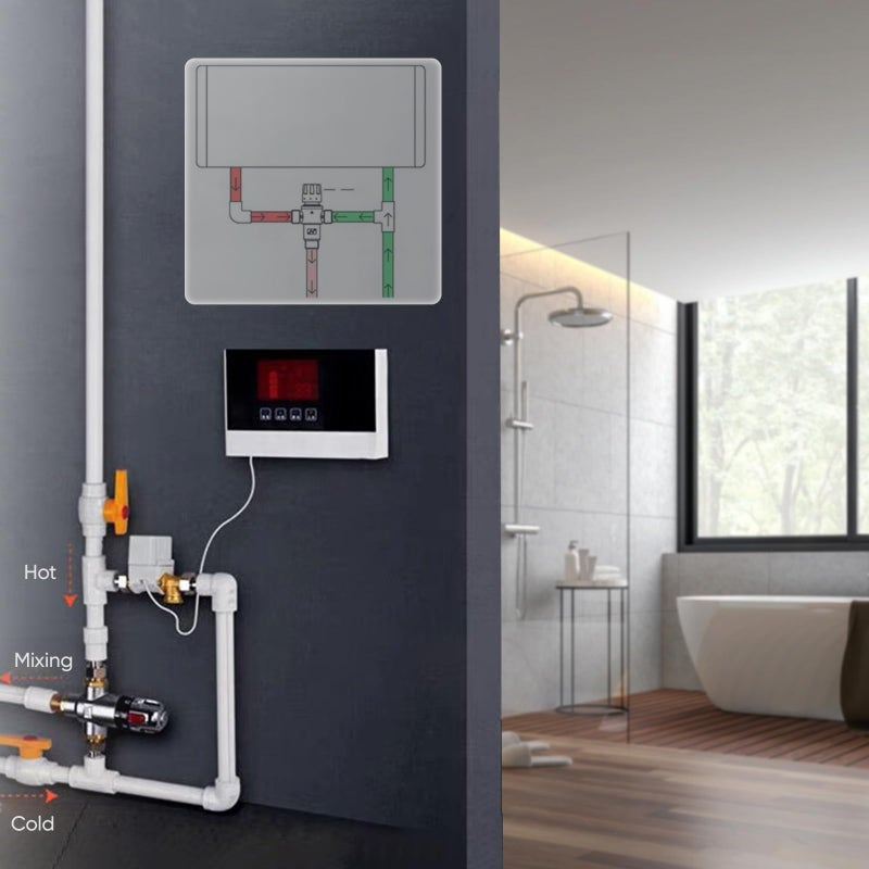 Fyeer 3-Way Thermostatic Mixing Valve, DN15 Temperature Control Bathroom Faucet and Shower Water Mixer Valve G1/2 NPS Male Connections,Chromeâ€¦ - Image 4